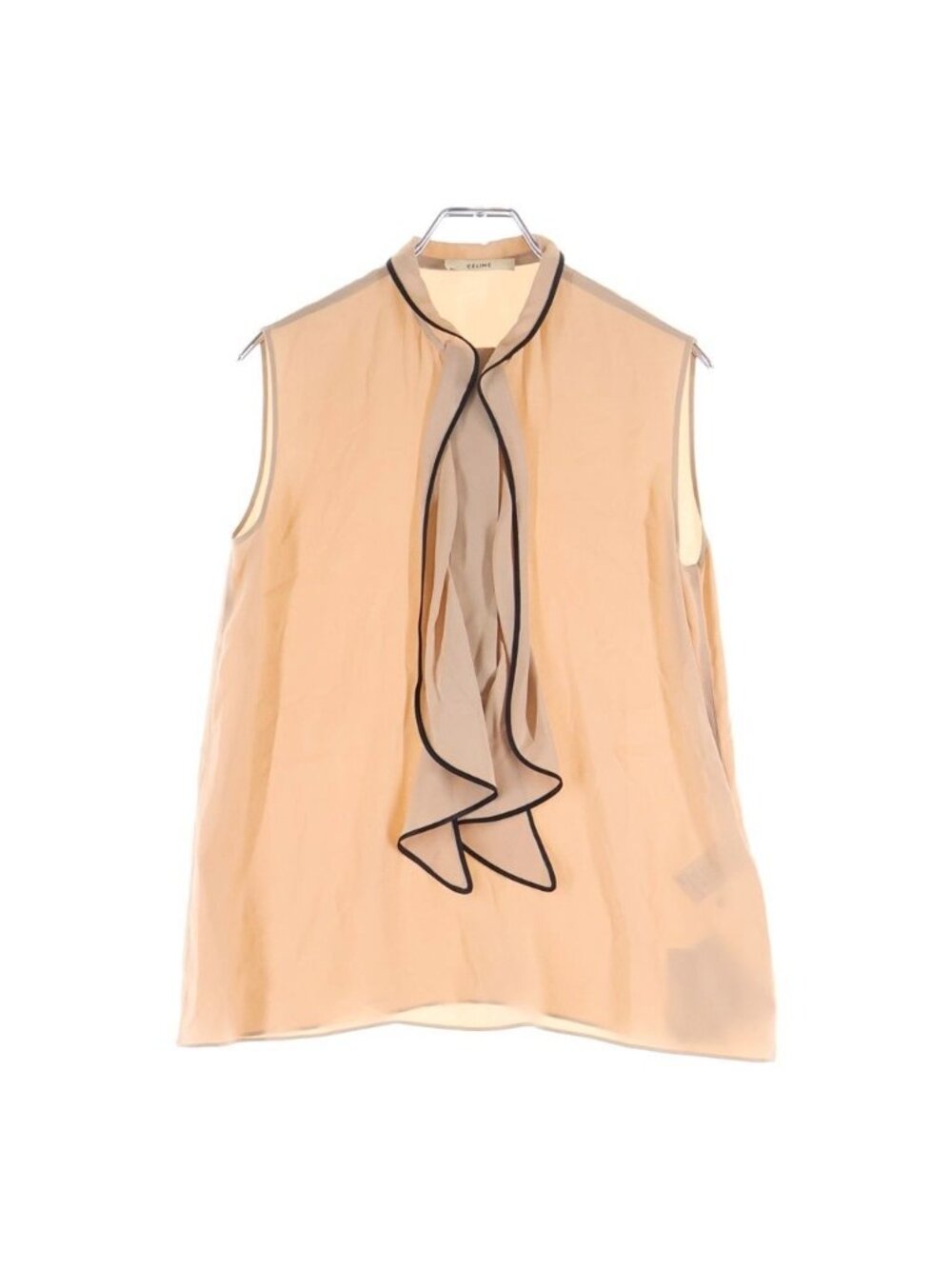 Celine Ruffle Sleeveless Top Beige Black 34